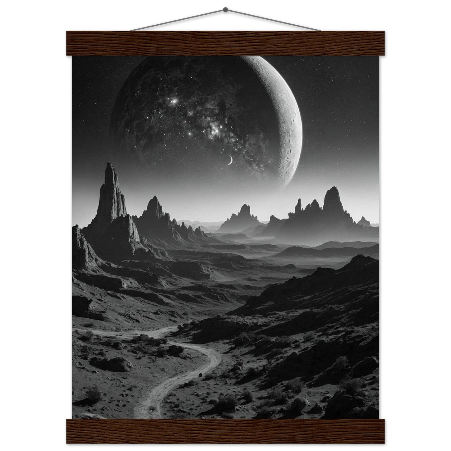 Premium Matte Paper Poster with Hanger - Minimalistische Kunstpräsentation mit Holzhänger Print Material Modern Masterpieces 27x35 cm / 11x14″ Dark wood wall hanger