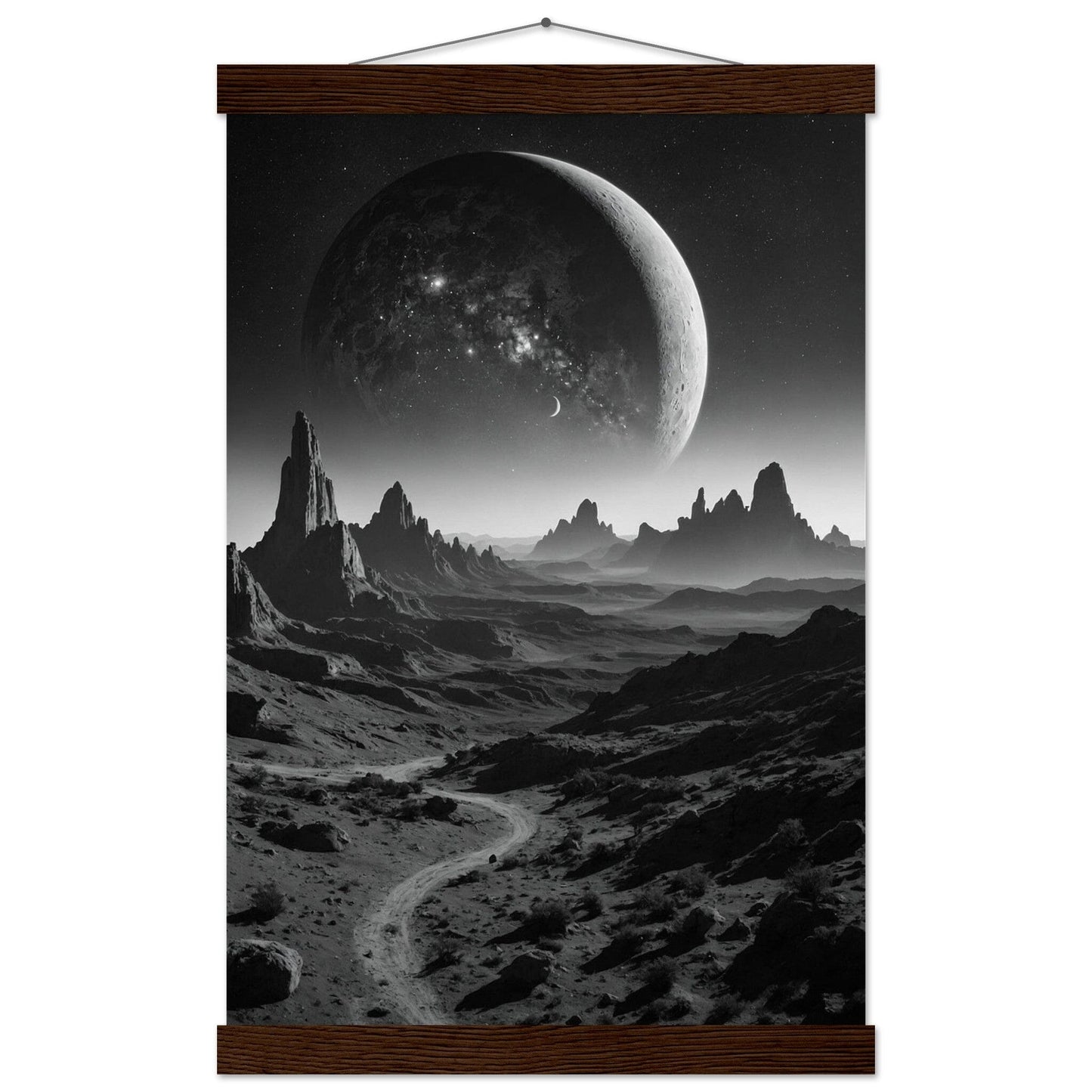 Premium Matte Paper Poster with Hanger - Minimalistische Kunstpräsentation mit Holzhänger Print Material Modern Masterpieces 28x43 cm / XL (11x17″) Dark wood wall hanger