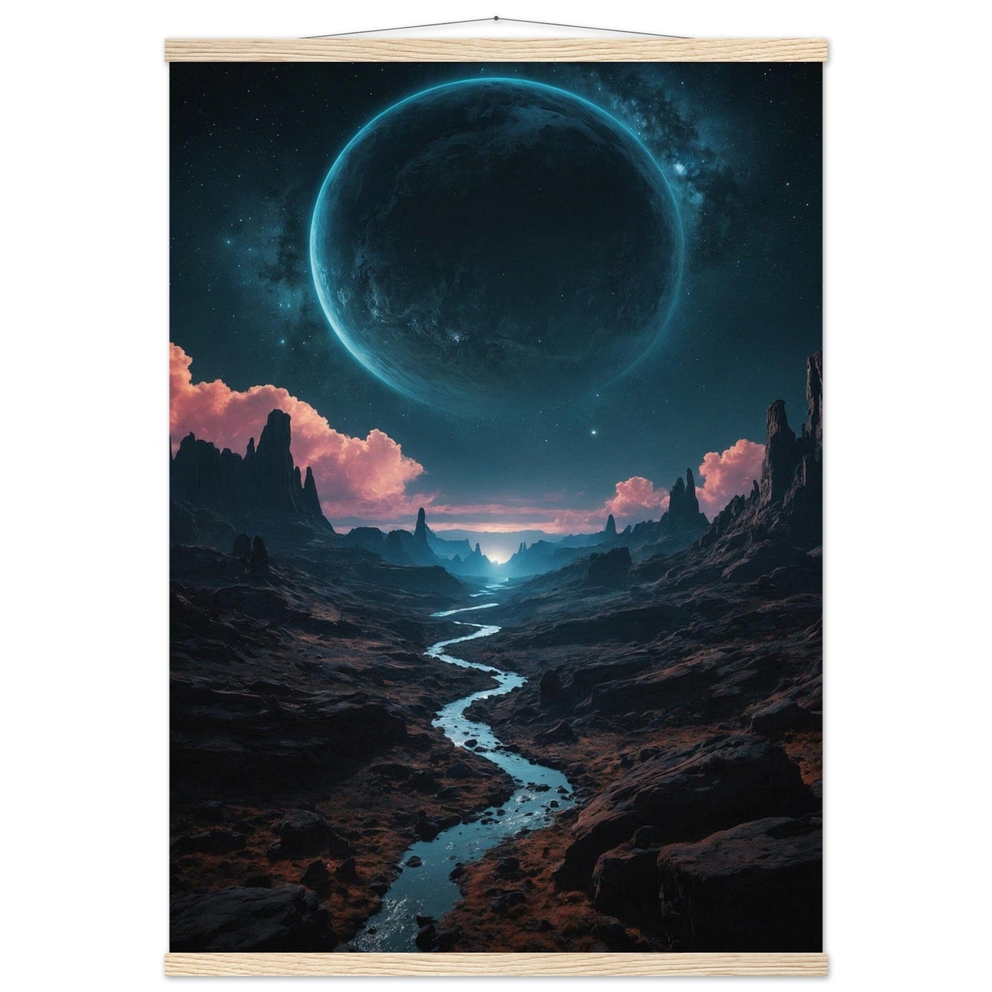 Premium Matte Paper Poster with Hanger - Minimalistische Kunstpräsentation mit Holzhänger Print Material Modern Masterpieces A1 (59.4 x 84.1 cm) Natural wood wall hanger