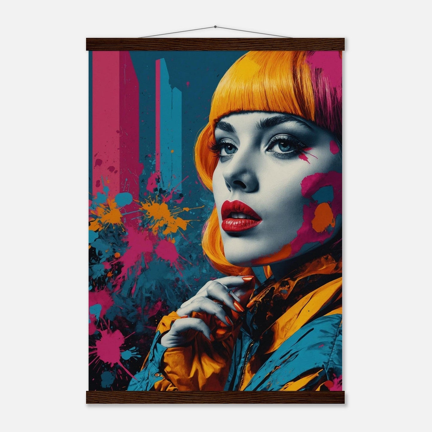 Premium Matte Paper Poster with Hanger - Minimalistische Kunstpräsentation mit Holzhänger Print Material Modern Masterpieces A2 (42 x 59.4 cm) Dark wood wall hanger