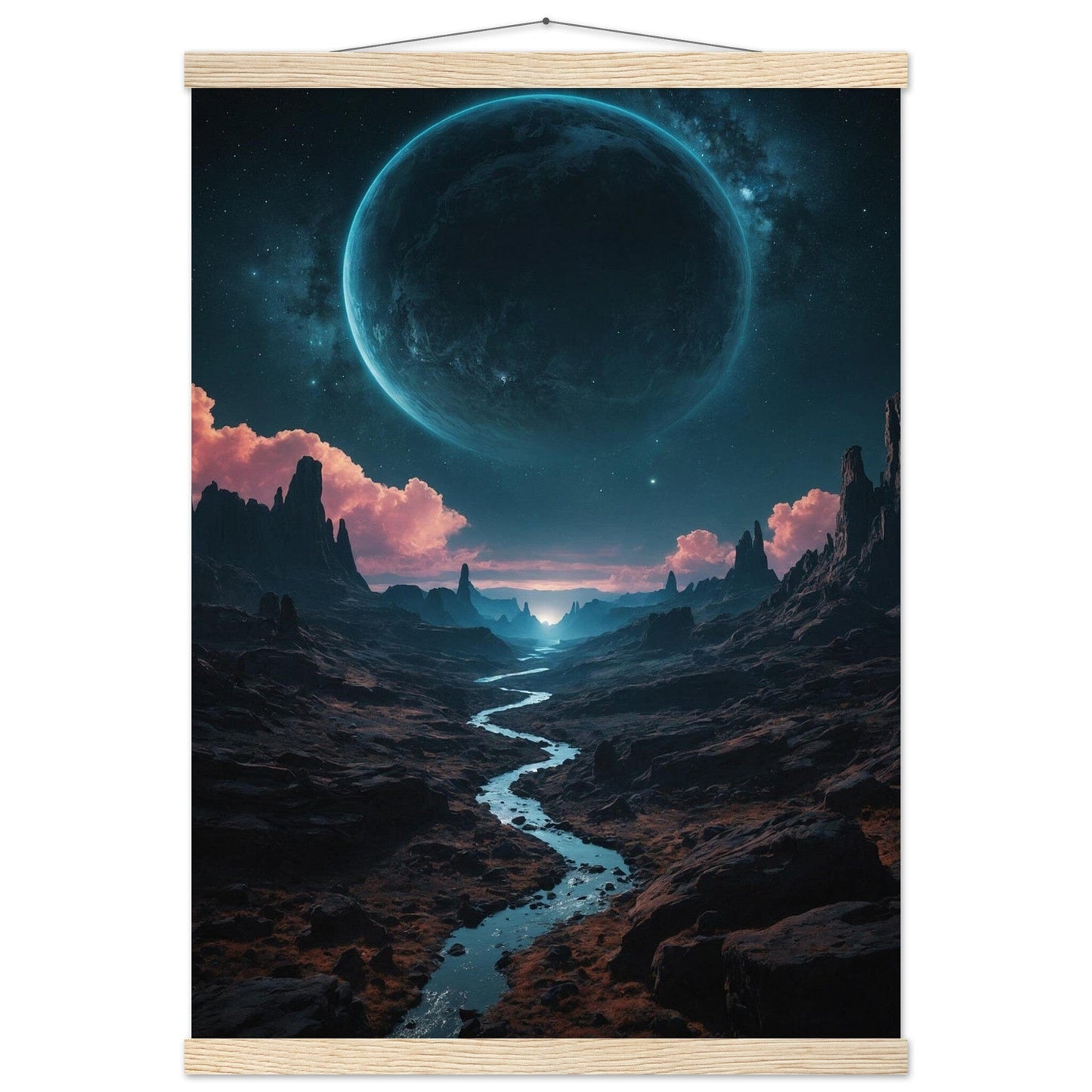 Premium Matte Paper Poster with Hanger - Minimalistische Kunstpräsentation mit Holzhänger Print Material Modern Masterpieces A2 (42 x 59.4 cm) Natural wood wall hanger