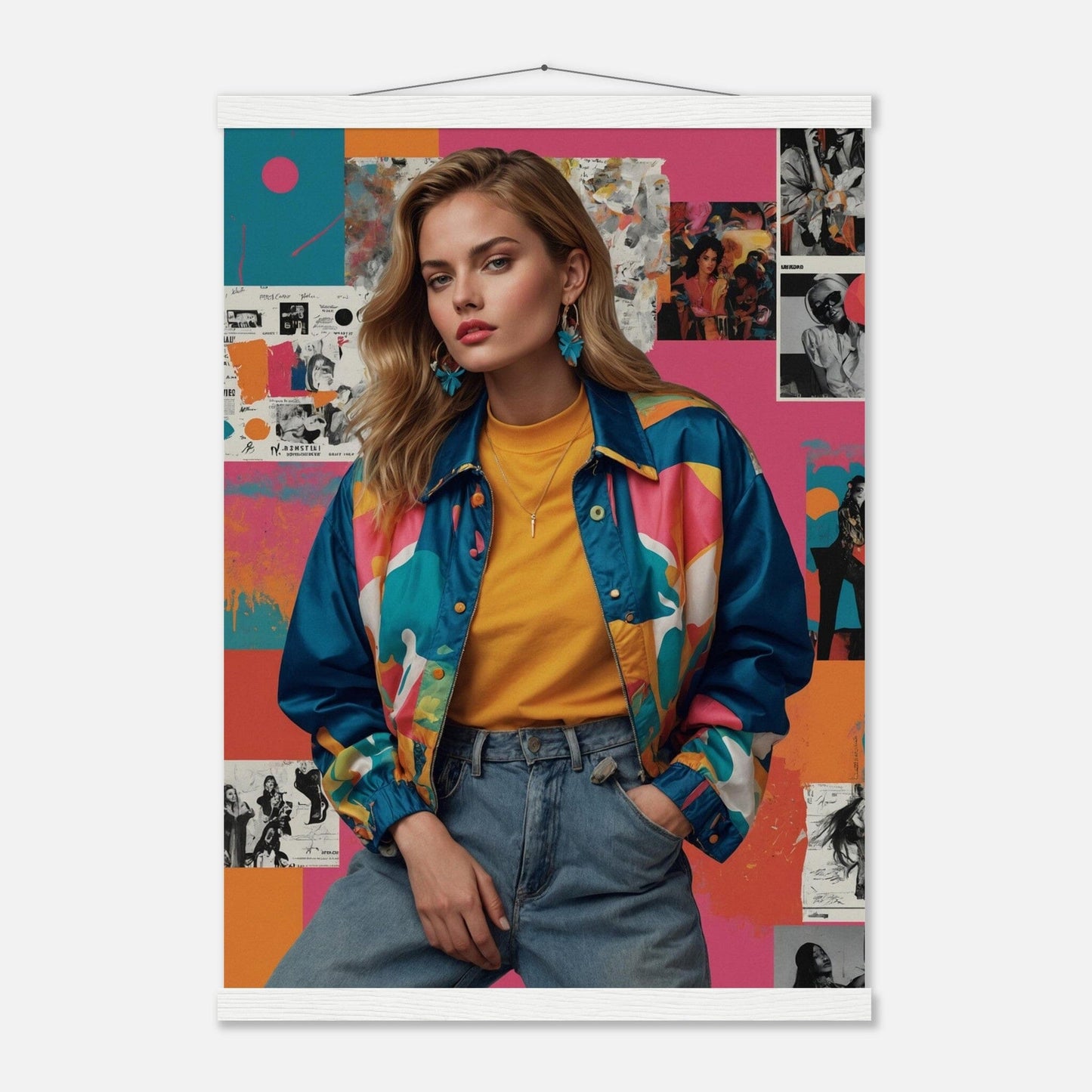 Premium Matte Paper Poster with Hanger - Minimalistische Kunstpräsentation mit Holzhänger Print Material Modern Masterpieces A2 (42 x 59.4 cm) White wall hanger