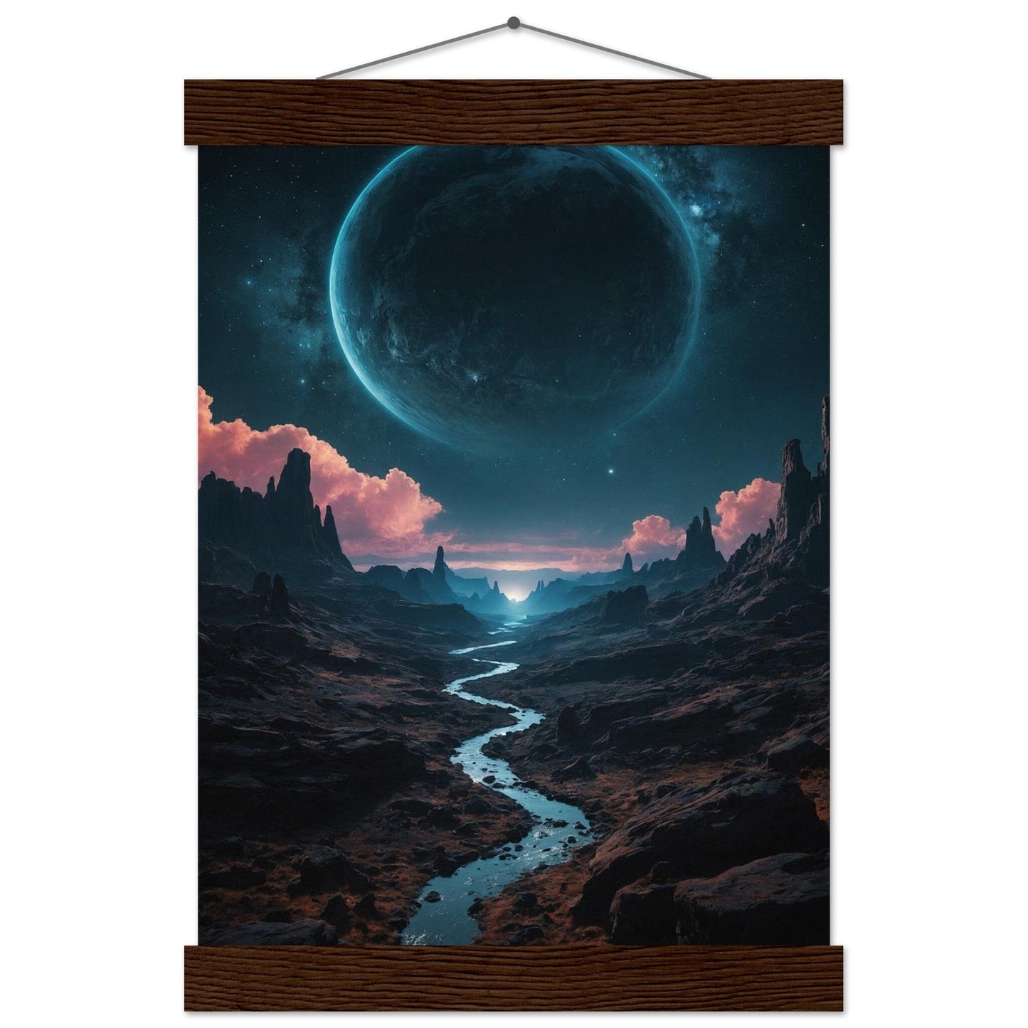 Premium Matte Paper Poster with Hanger - Minimalistische Kunstpräsentation mit Holzhänger Print Material Modern Masterpieces A4 21x29.7 cm / 8x12″ Dark wood wall hanger