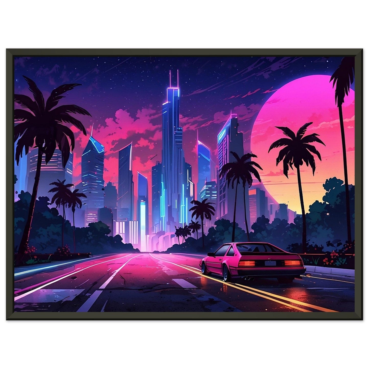 Neon Nightscape: 80s Escapade Print Material Modern Masterpieces 45x60 cm / 18x24″ 