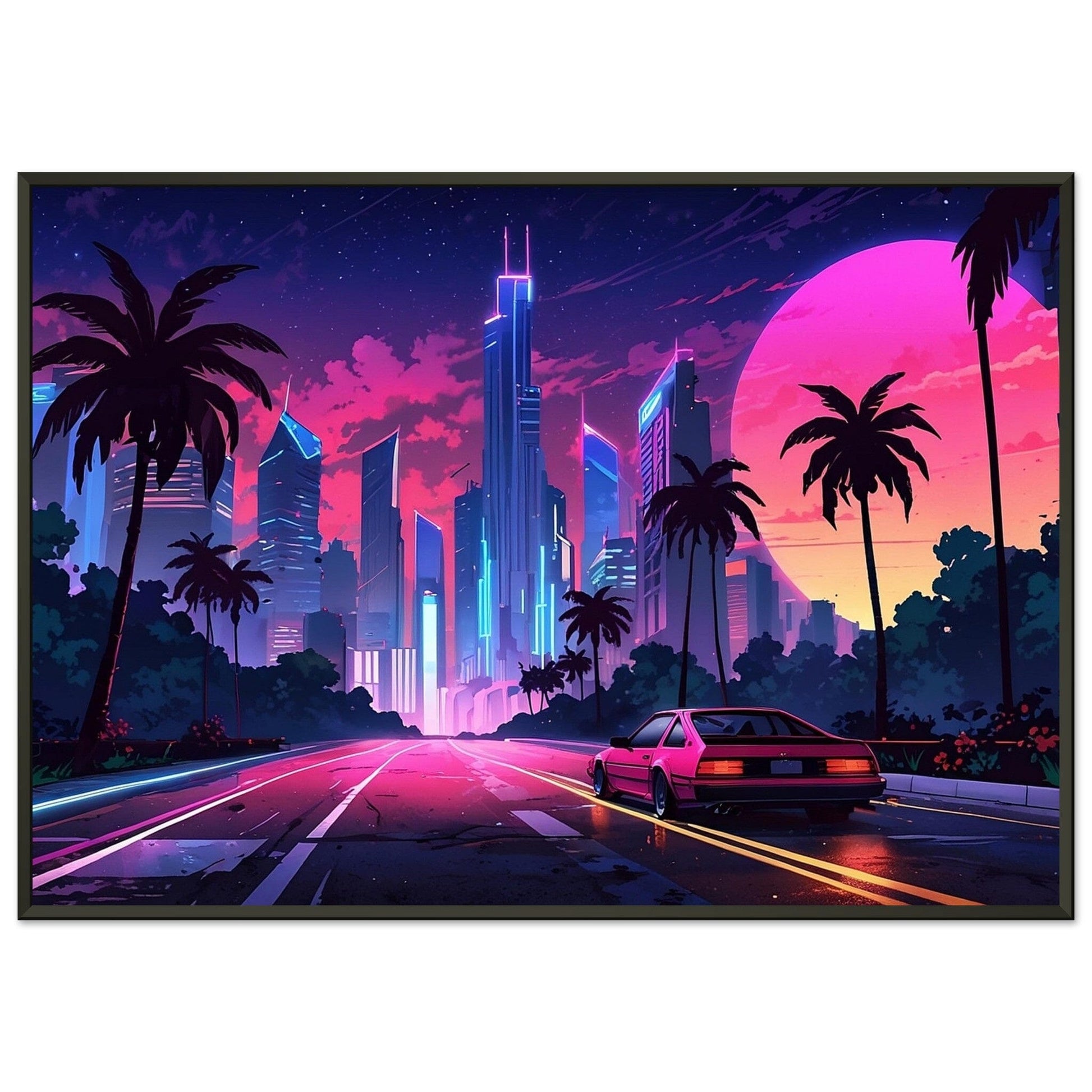Neon Nightscape: 80s Escapade Print Material Modern Masterpieces 70x100 cm / 28x40″ 