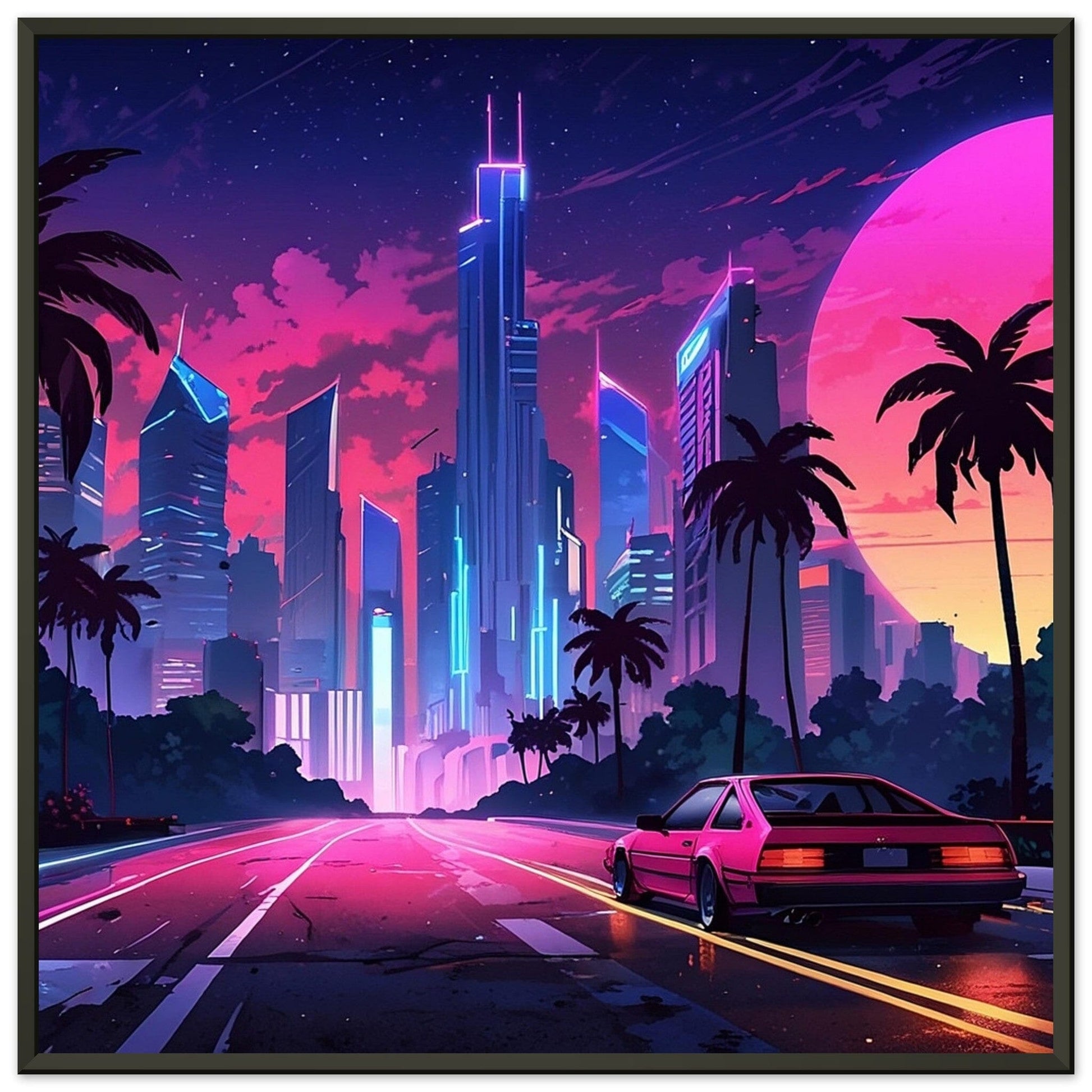 Neon Nightscape: 80s Escapade Print Material Modern Masterpieces 70x70 cm / 28x28″ 
