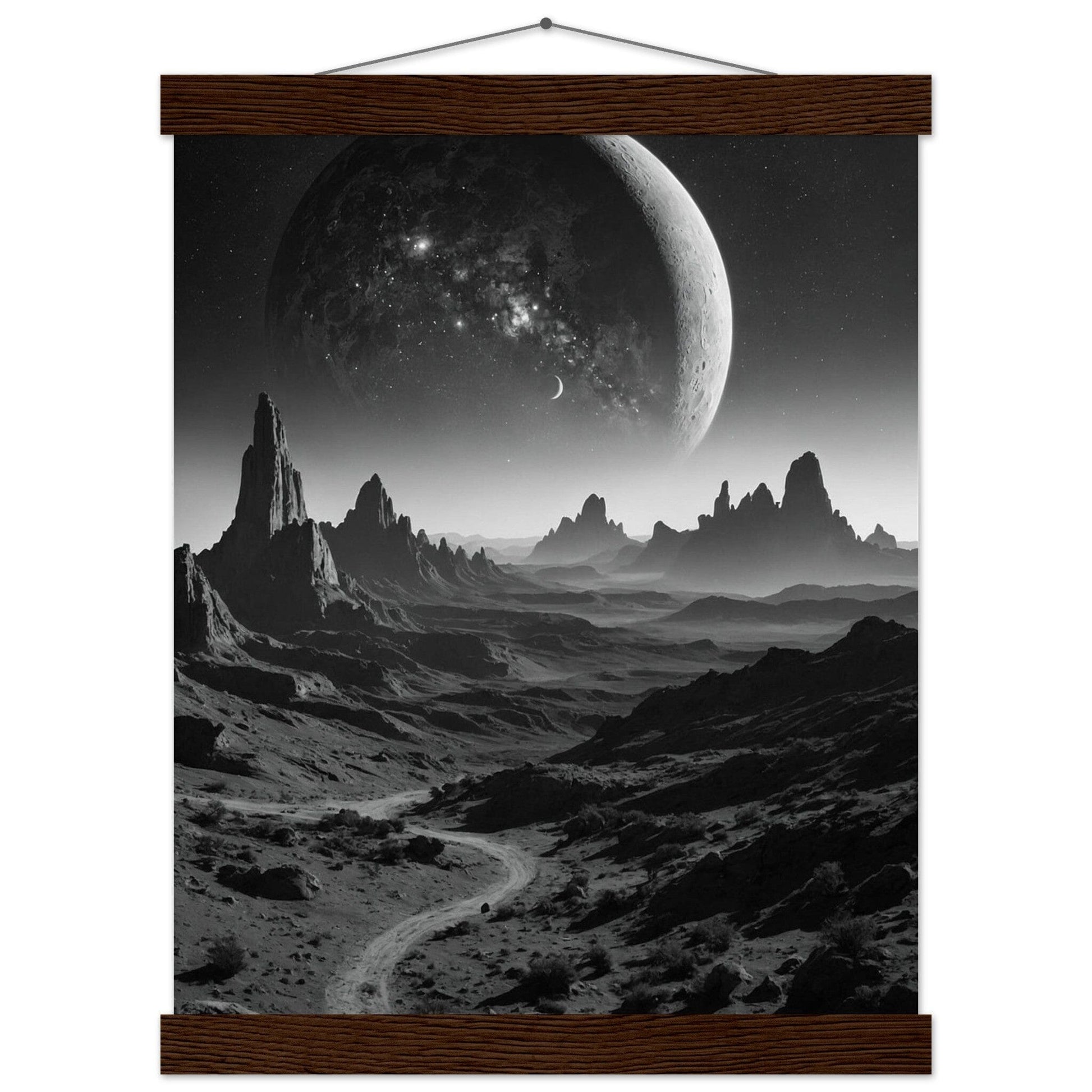 Premium Matte Paper Poster with Hanger - Minimalistische Kunstpräsentation mit Holzhänger Print Material Modern Masterpieces 27x35 cm / 11x14″ Dark wood wall hanger 