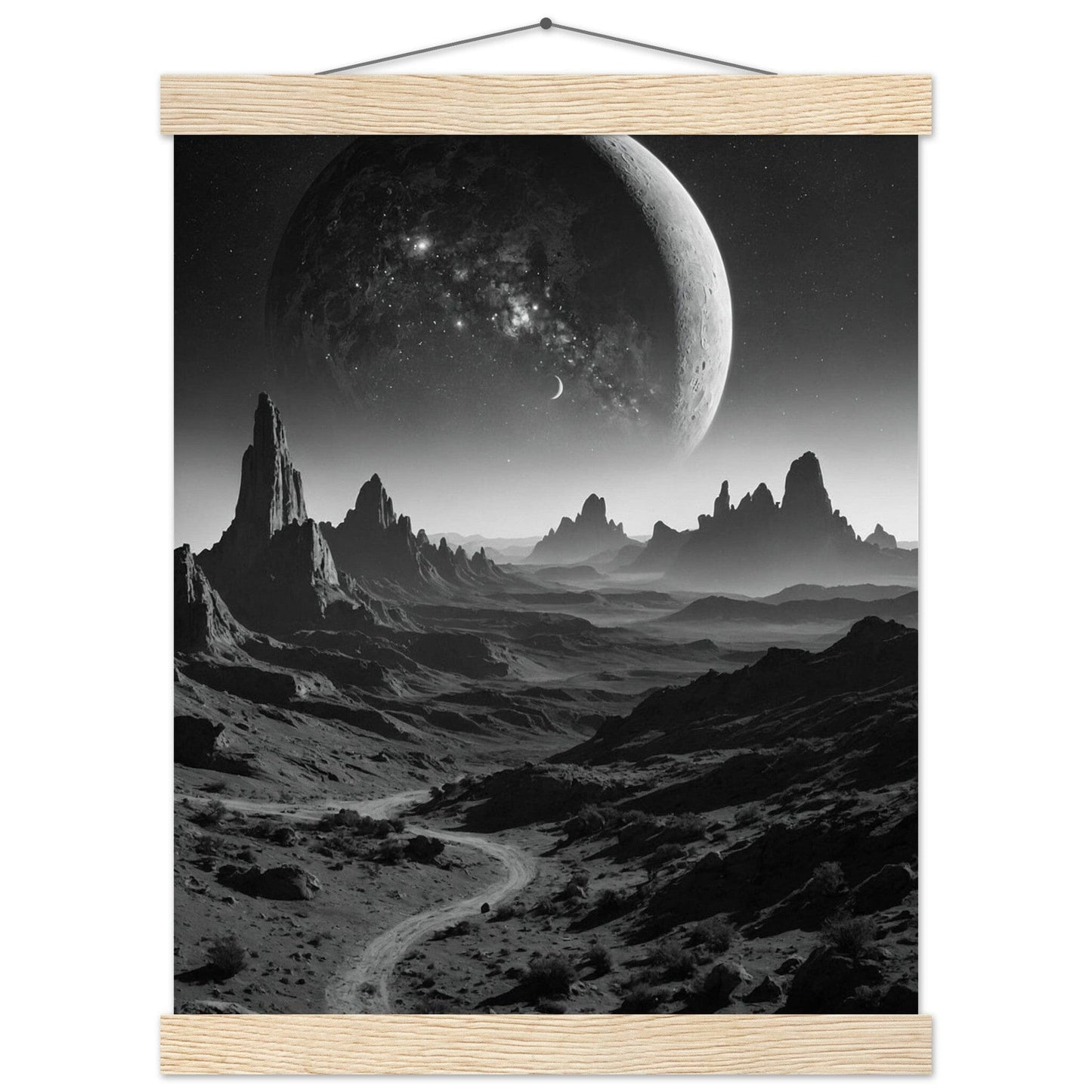 Premium Matte Paper Poster with Hanger - Minimalistische Kunstpräsentation mit Holzhänger Print Material Modern Masterpieces 27x35 cm / 11x14″ Natural wood wall hanger 