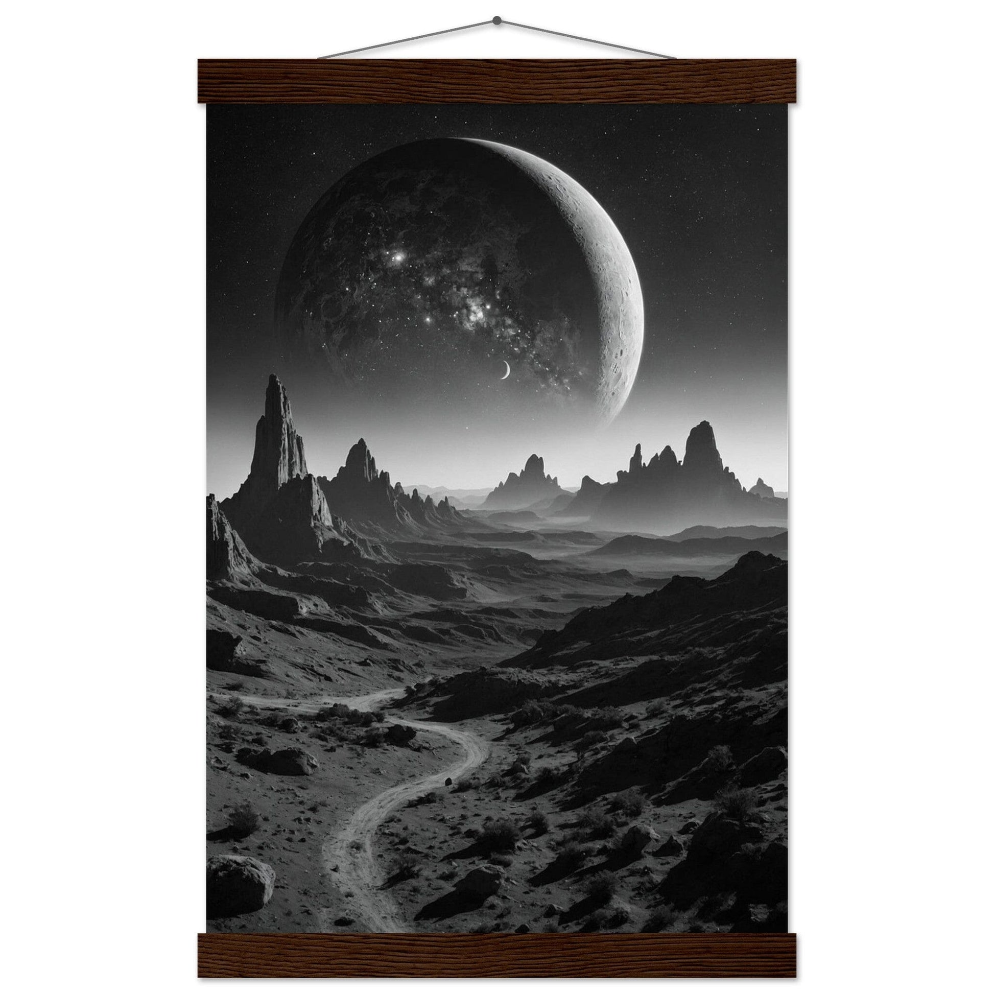 Premium Matte Paper Poster with Hanger - Minimalistische Kunstpräsentation mit Holzhänger Print Material Modern Masterpieces 28x43 cm / XL (11x17″) Dark wood wall hanger 