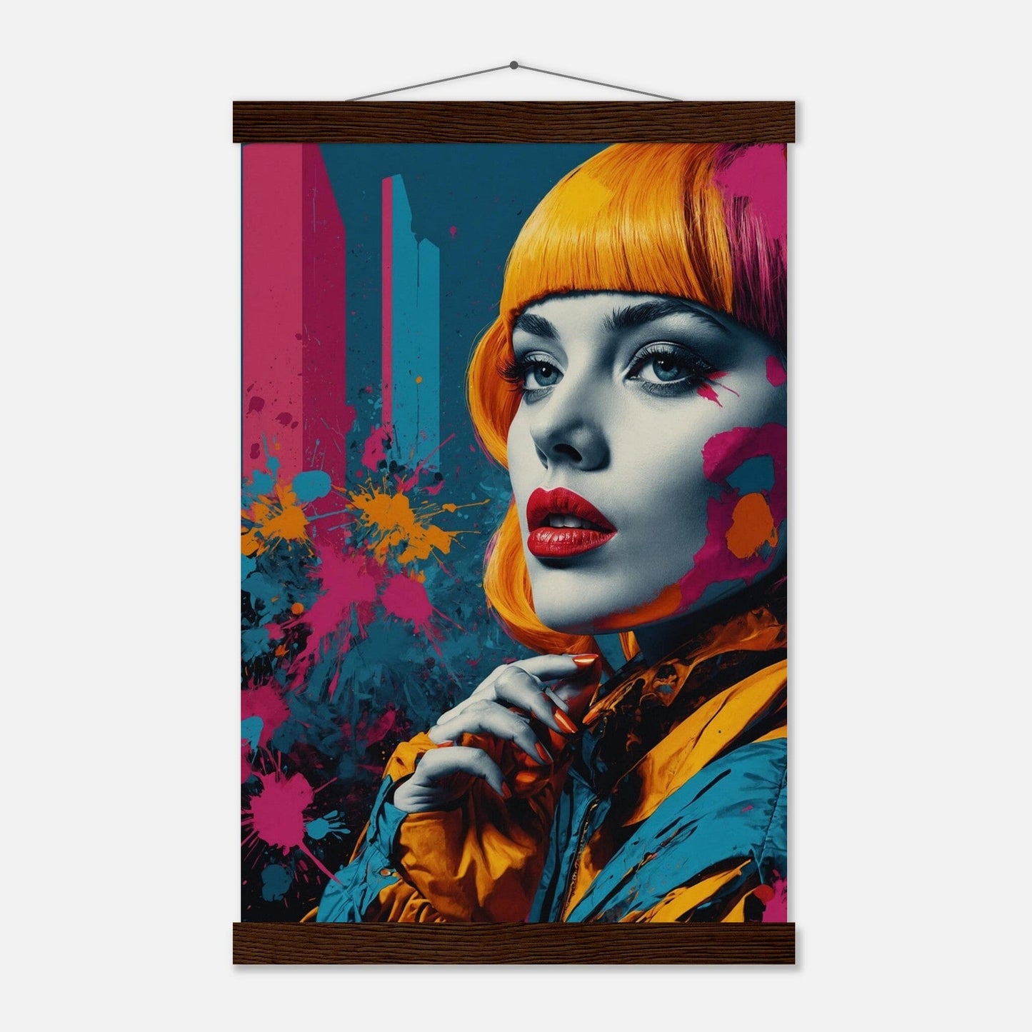Premium Matte Paper Poster with Hanger - Minimalistische Kunstpräsentation mit Holzhänger Print Material Modern Masterpieces 28x43 cm / XL (11x17″) Dark wood wall hanger 
