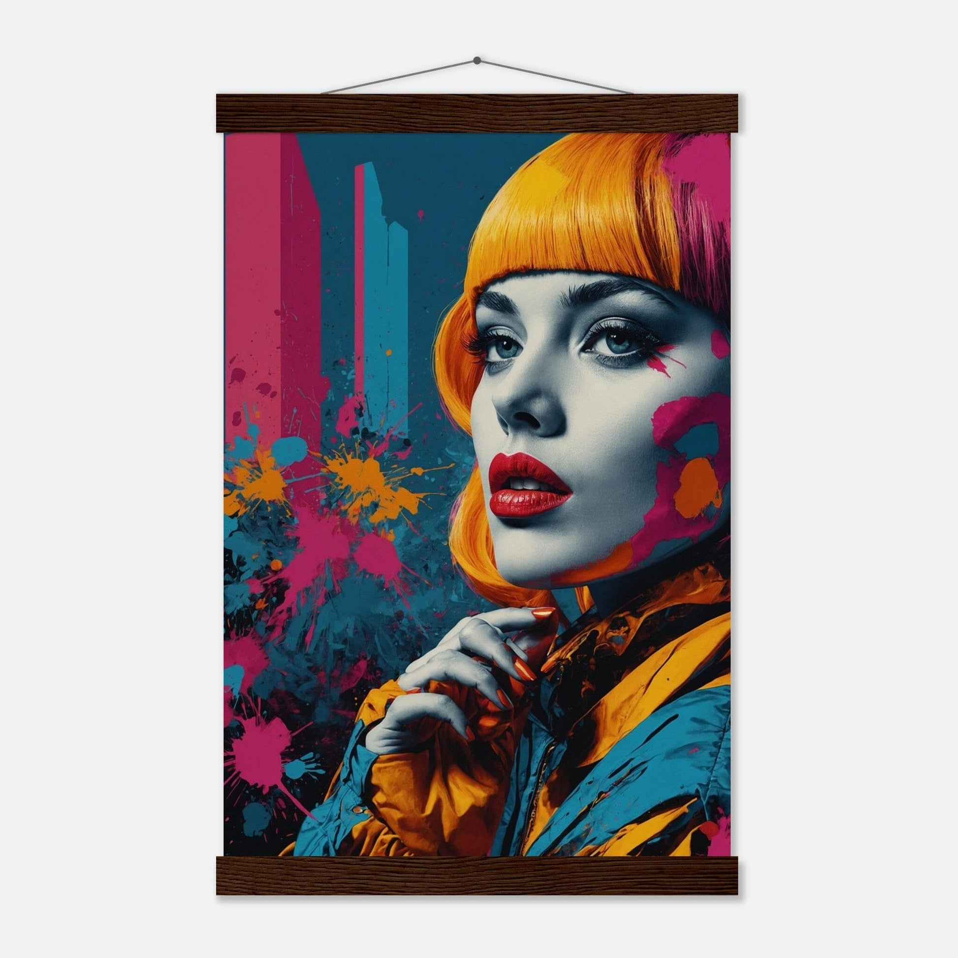 Premium Matte Paper Poster with Hanger - Minimalistische Kunstpräsentation mit Holzhänger Print Material Modern Masterpieces 28x43 cm / XL (11x17″) Dark wood wall hanger 