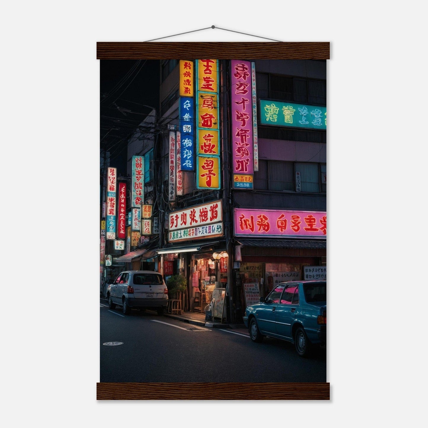 Premium Matte Paper Poster with Hanger - Minimalistische Kunstpräsentation mit Holzhänger Print Material Modern Masterpieces 28x43 cm / XL (11x17″) Dark wood wall hanger 
