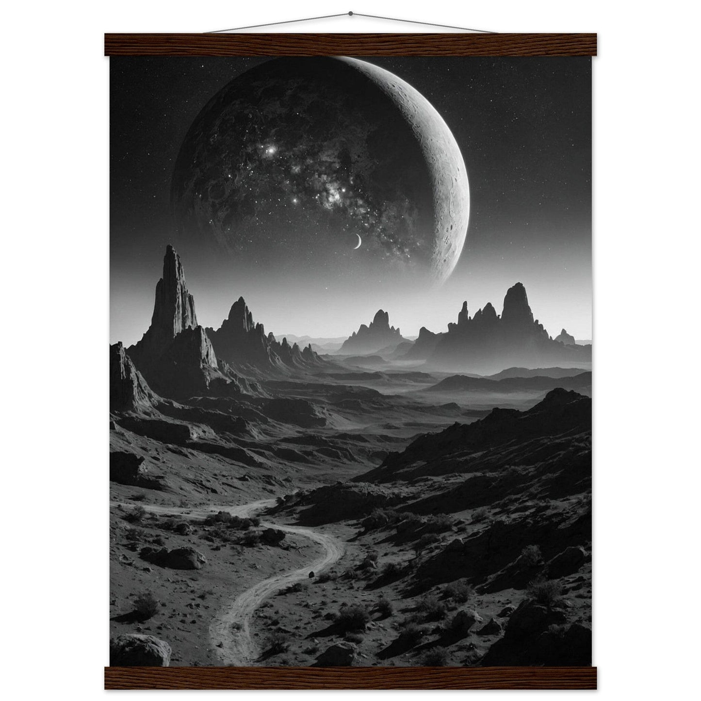 Premium Matte Paper Poster with Hanger - Minimalistische Kunstpräsentation mit Holzhänger Print Material Modern Masterpieces 45x60 cm / 18x24″ Dark wood wall hanger 
