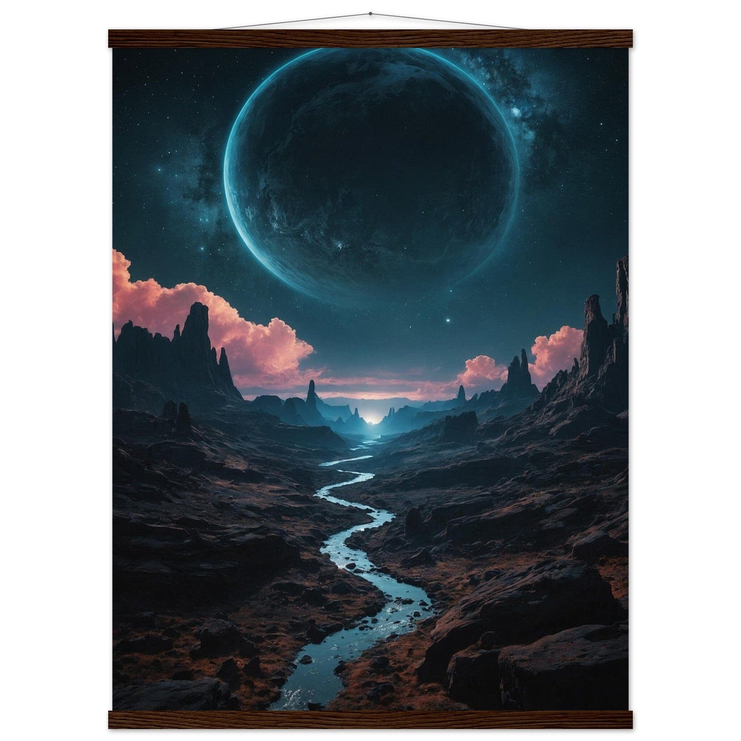 Premium Matte Paper Poster with Hanger - Minimalistische Kunstpräsentation mit Holzhänger Print Material Modern Masterpieces 60x80 cm / 24x32″ Dark wood wall hanger 