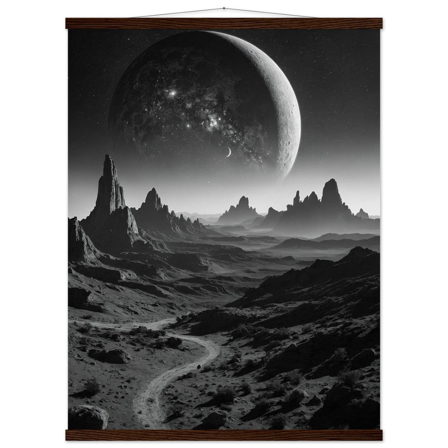Premium Matte Paper Poster with Hanger - Minimalistische Kunstpräsentation mit Holzhänger Print Material Modern Masterpieces 60x80 cm / 24x32″ Dark wood wall hanger 