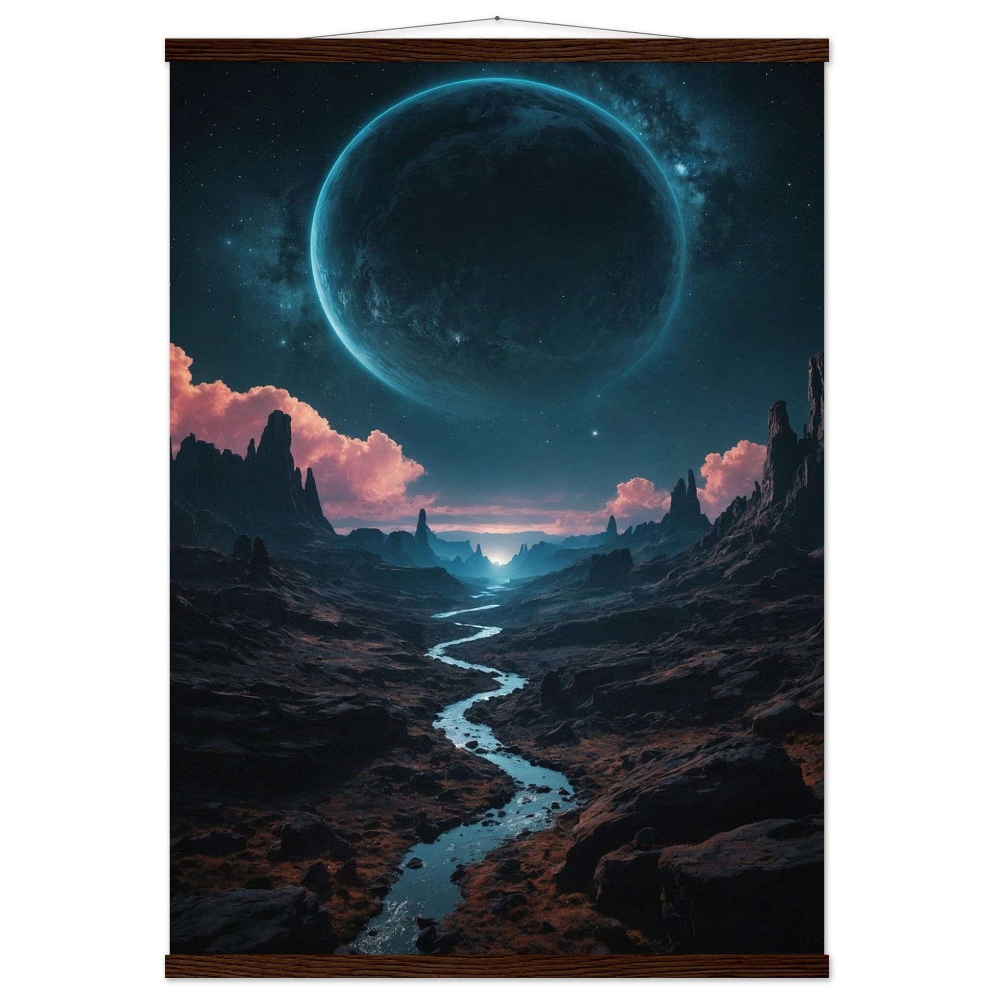 Premium Matte Paper Poster with Hanger - Minimalistische Kunstpräsentation mit Holzhänger Print Material Modern Masterpieces A1 (59.4 x 84.1 cm) Dark wood wall hanger 