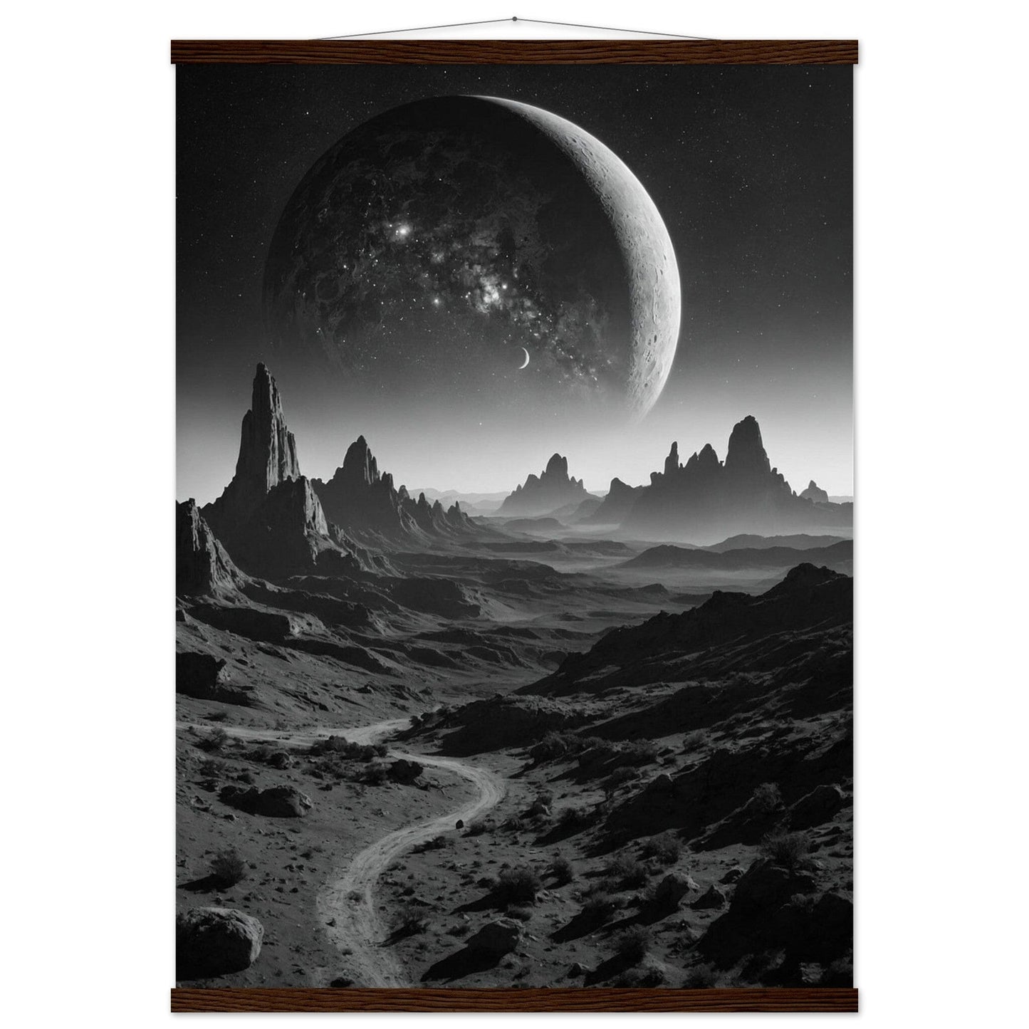 Premium Matte Paper Poster with Hanger - Minimalistische Kunstpräsentation mit Holzhänger Print Material Modern Masterpieces A1 (59.4 x 84.1 cm) Dark wood wall hanger 