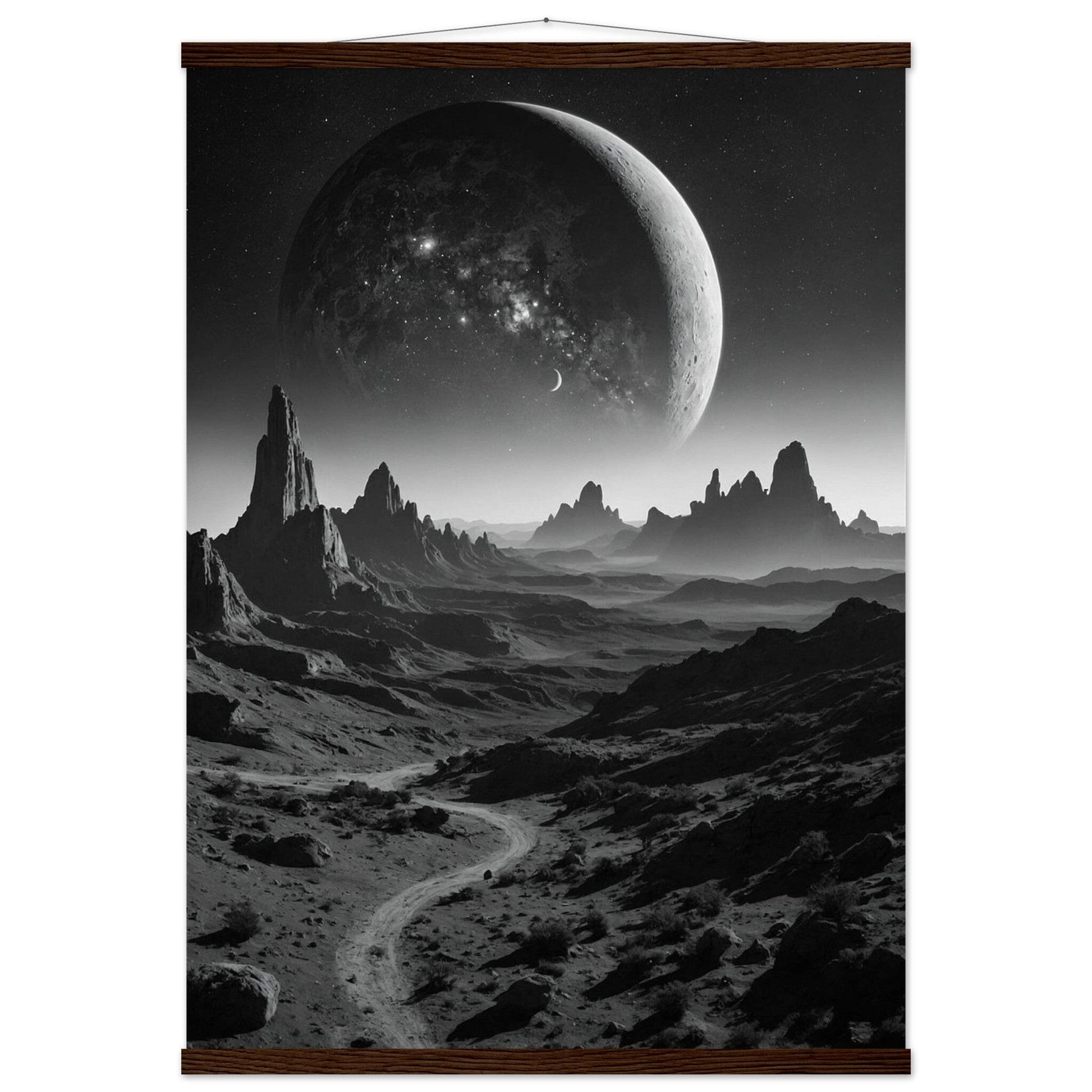 Premium Matte Paper Poster with Hanger - Minimalistische Kunstpräsentation mit Holzhänger Print Material Modern Masterpieces A1 (59.4 x 84.1 cm) Dark wood wall hanger 