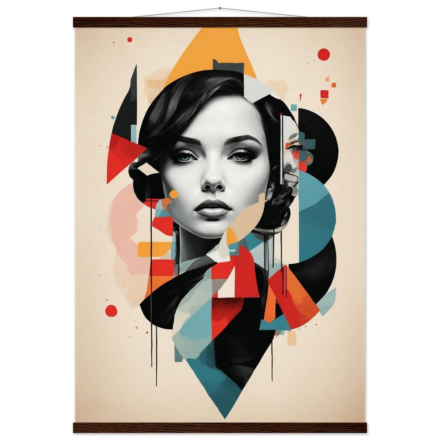 Premium Matte Paper Poster with Hanger - Minimalistische Kunstpräsentation mit Holzhänger Print Material Modern Masterpieces A1 (59.4 x 84.1 cm) Dark wood wall hanger 