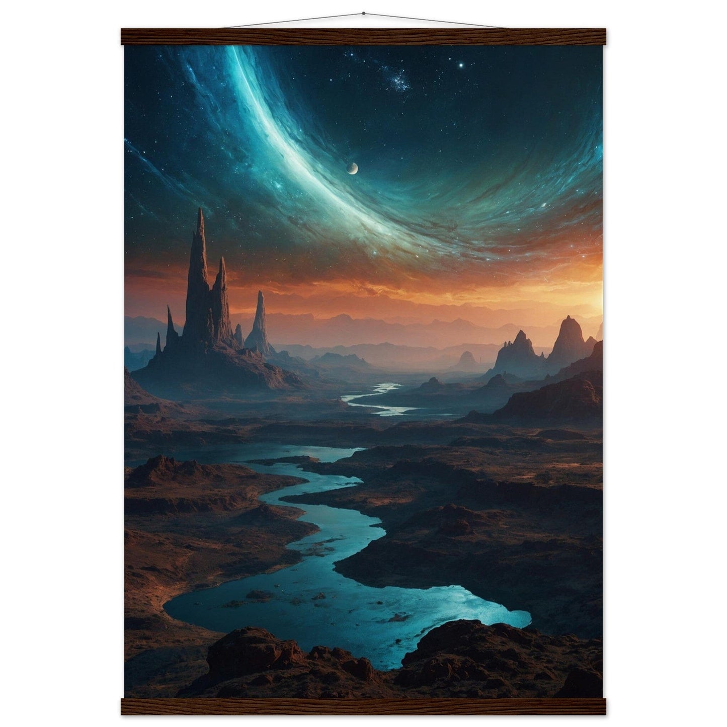 Premium Matte Paper Poster with Hanger - Minimalistische Kunstpräsentation mit Holzhänger Print Material Modern Masterpieces A1 (59.4 x 84.1 cm) Dark wood wall hanger 