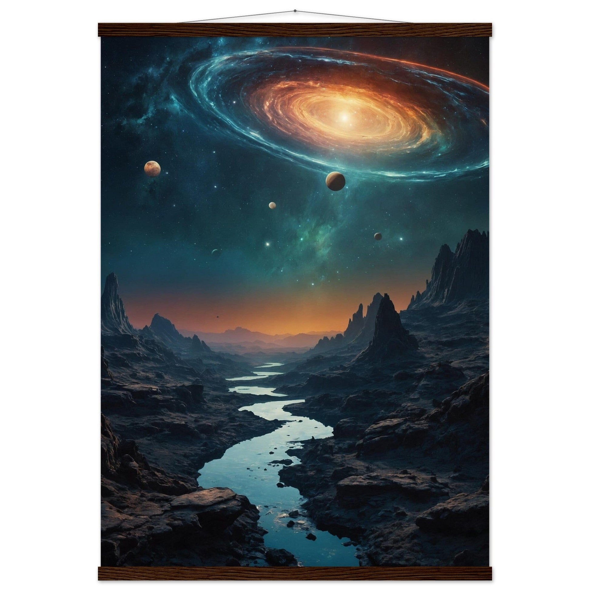 Premium Matte Paper Poster with Hanger - Minimalistische Kunstpräsentation mit Holzhänger Print Material Modern Masterpieces A1 (59.4 x 84.1 cm) Dark wood wall hanger 