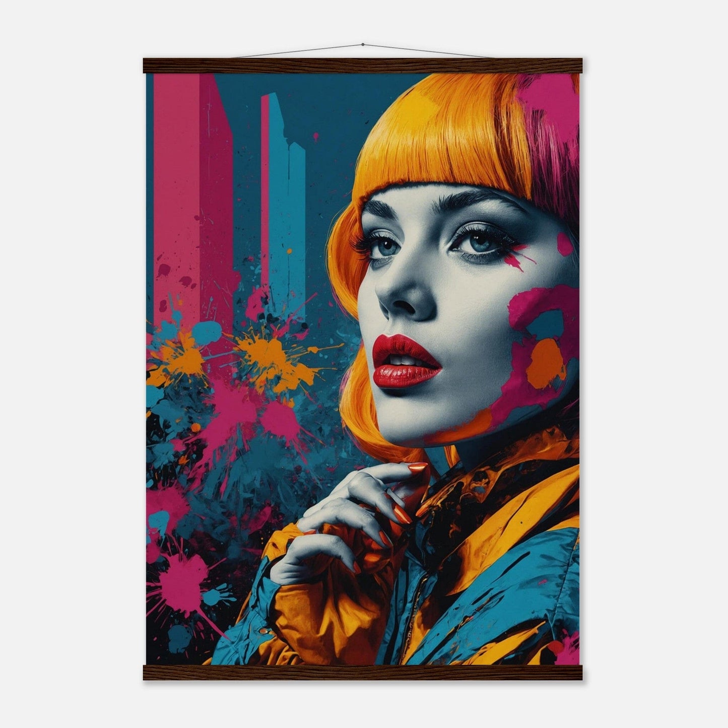Premium Matte Paper Poster with Hanger - Minimalistische Kunstpräsentation mit Holzhänger Print Material Modern Masterpieces A1 (59.4 x 84.1 cm) Dark wood wall hanger 