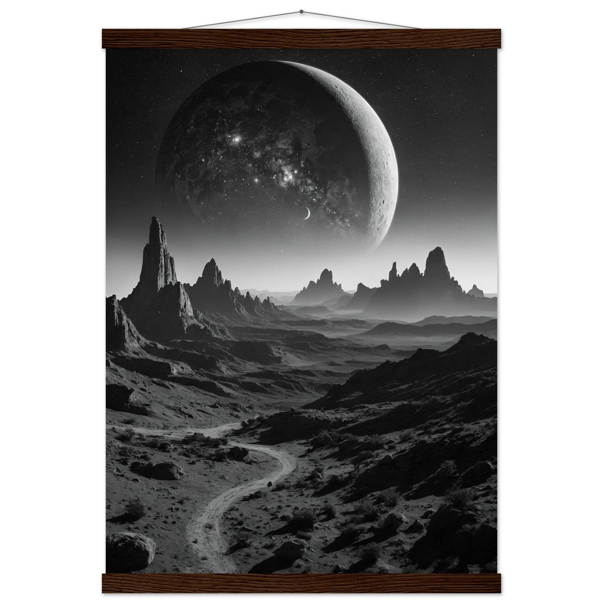 Premium Matte Paper Poster with Hanger - Minimalistische Kunstpräsentation mit Holzhänger Print Material Modern Masterpieces A2 (42 x 59.4 cm) Dark wood wall hanger 