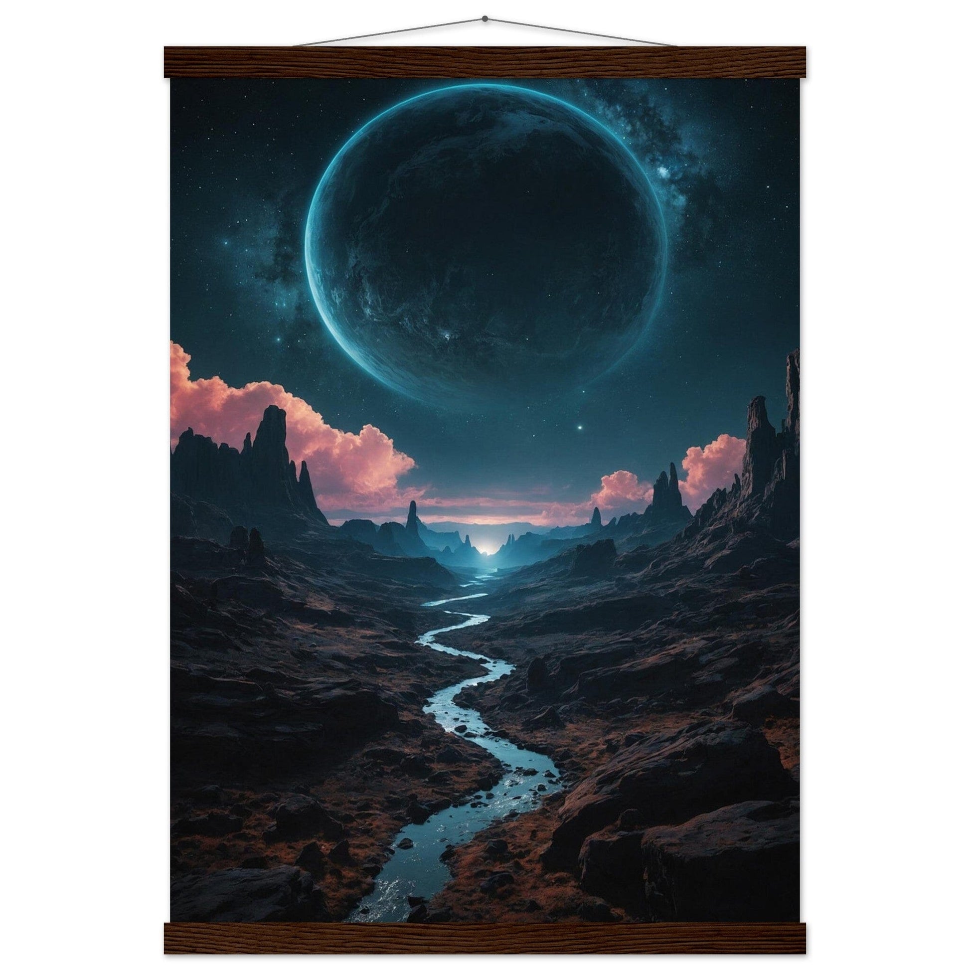 Premium Matte Paper Poster with Hanger - Minimalistische Kunstpräsentation mit Holzhänger Print Material Modern Masterpieces A2 (42 x 59.4 cm) Dark wood wall hanger 