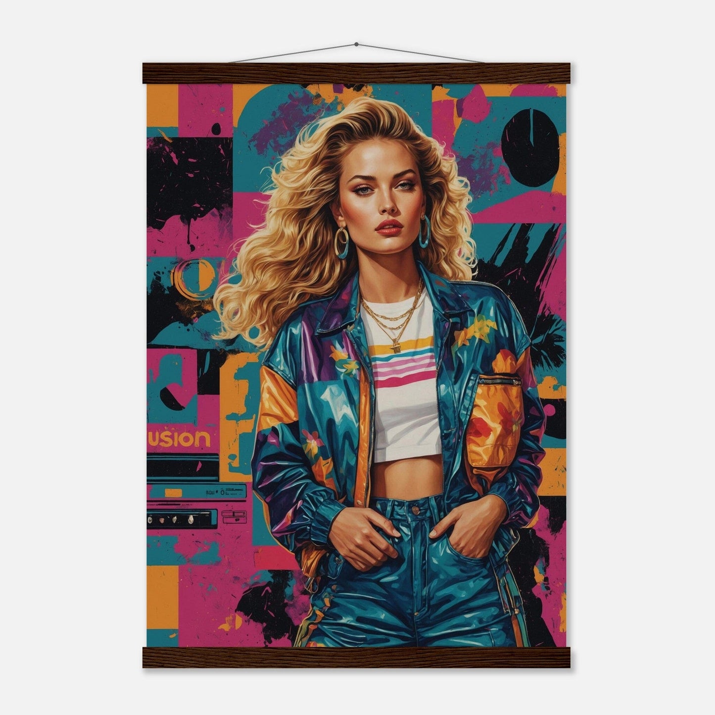 Premium Matte Paper Poster with Hanger - Minimalistische Kunstpräsentation mit Holzhänger Print Material Modern Masterpieces A2 (42 x 59.4 cm) Dark wood wall hanger 