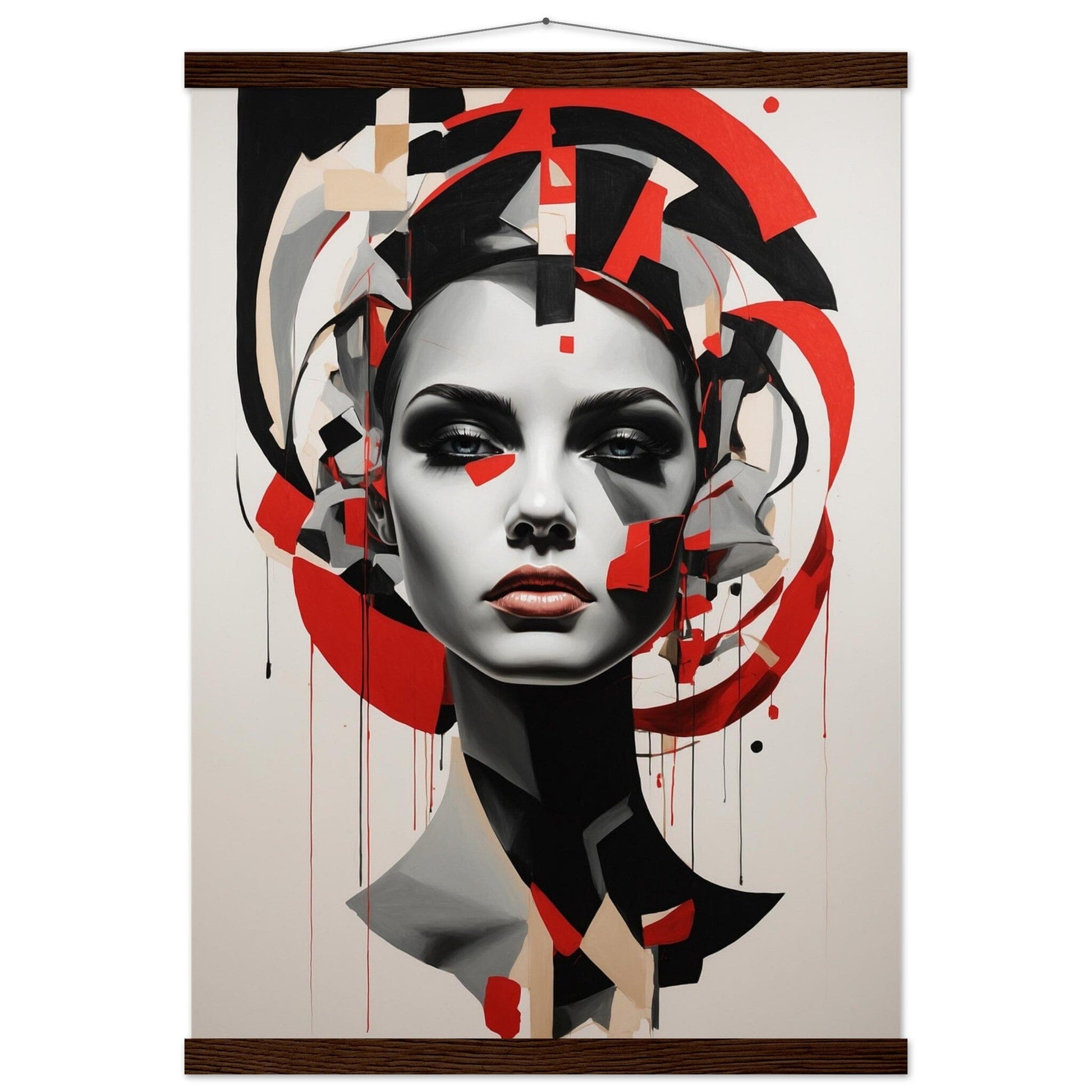 Premium Matte Paper Poster with Hanger - Minimalistische Kunstpräsentation mit Holzhänger Print Material Modern Masterpieces A2 (42 x 59.4 cm) Dark wood wall hanger 