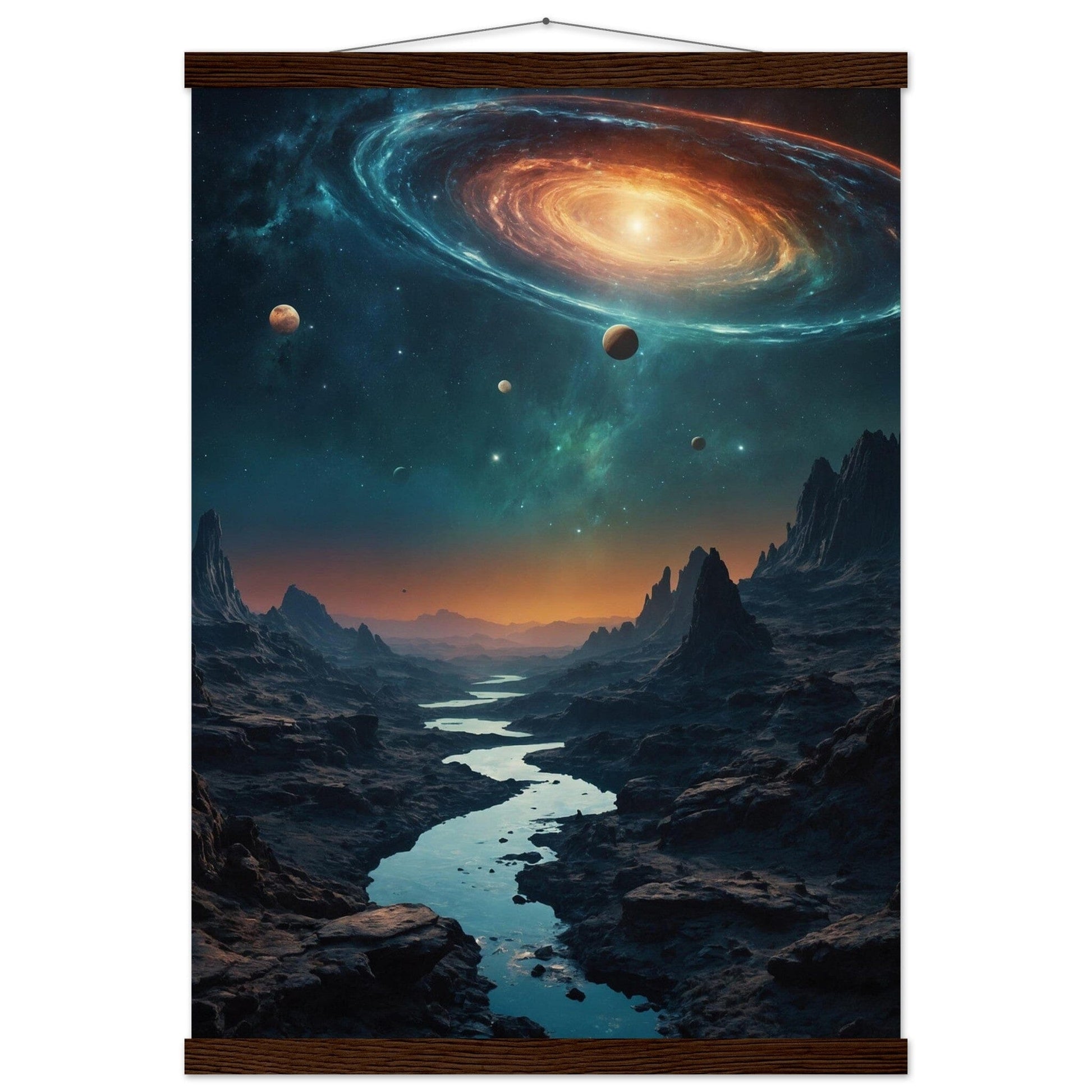 Premium Matte Paper Poster with Hanger - Minimalistische Kunstpräsentation mit Holzhänger Print Material Modern Masterpieces A2 (42 x 59.4 cm) Dark wood wall hanger 