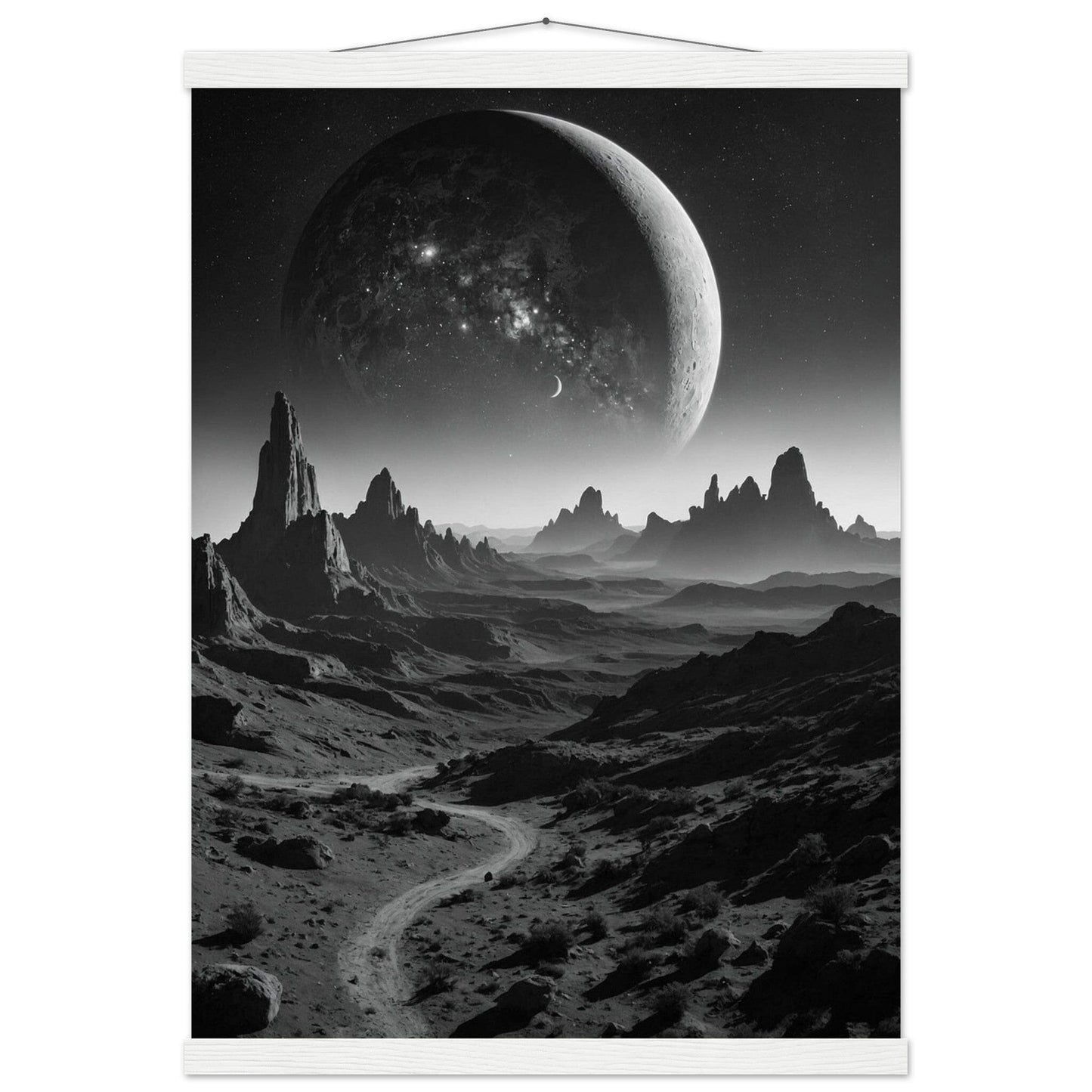 Premium Matte Paper Poster with Hanger - Minimalistische Kunstpräsentation mit Holzhänger Print Material Modern Masterpieces A2 (42 x 59.4 cm) White wall hanger 