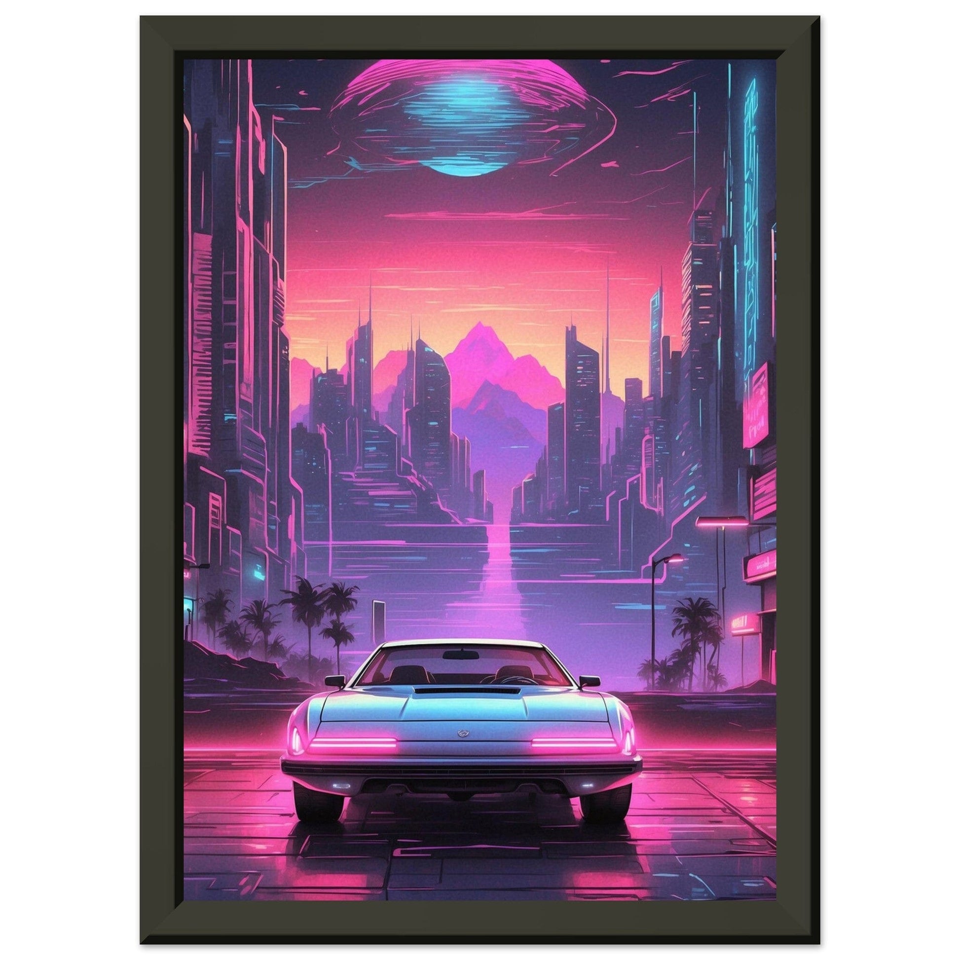 Synthwave Serenade: Glowing Grooves Print Material Modern Masterpieces A4 21x29.7 cm / 8x12″ 